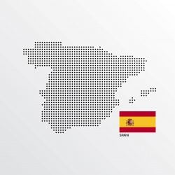 Dotted map of Spain with a Spanish flag
