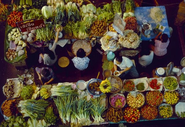 Fresh produce market in Vietnam.