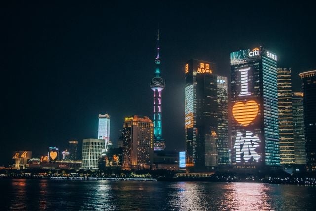 Shanghai skyline illuminated at night
